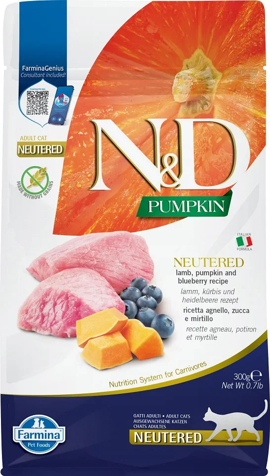 FARMINA N&D PUMPKIN GECASTREERDE KAT LAM & BOSBES ADULT 300G