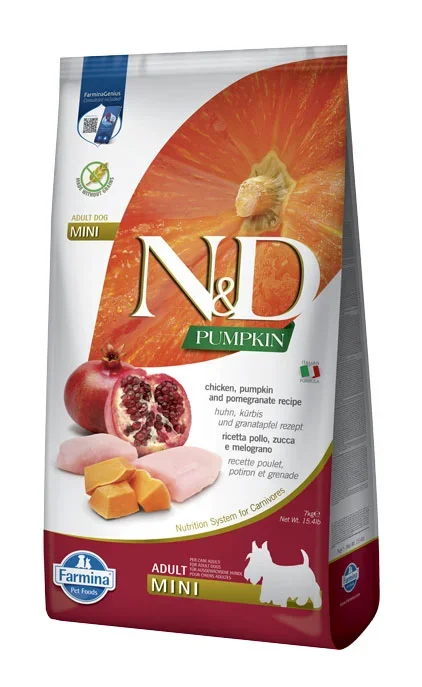 FARMINA N&D PUMPKIN KIP, POMPOEN & GRANAATAPPEL ADULT MINI 7
