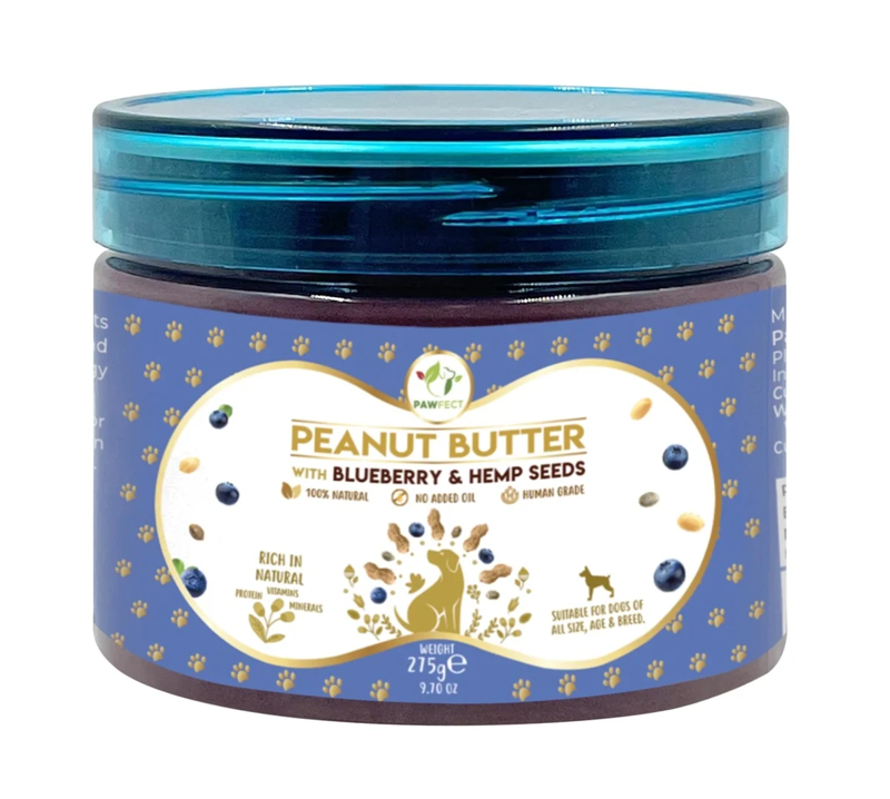 PAWFECT PEANUTBUTTER WITH BLUEBERRY & HEMP SEEDS 275 GRAM